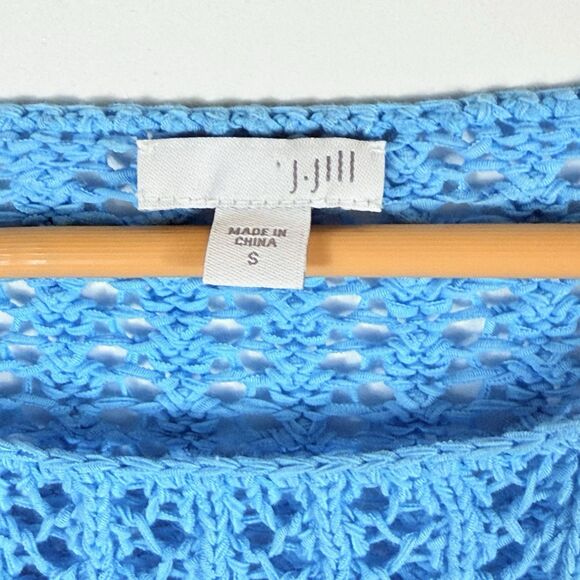 J. Jill Aqua Blue Open Knit Crochet Loose Fit‎ 3/4 Sleeve Sweater Women's Small - Picture 5 of 6
